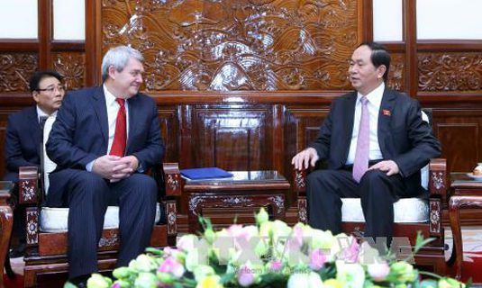 Chủ tịch nước Trần Đại Quang tiếp Chủ tịch Đảng Cộng sản Séc-Moravia Vojtech Filip. Ảnh: Nhan Sáng/TTXVN