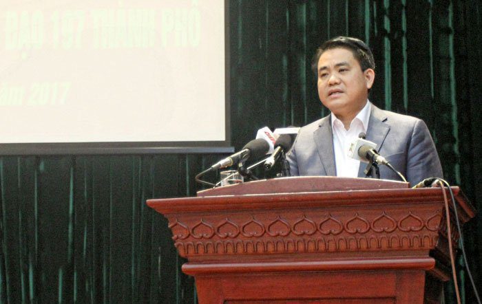  Chủ tịch UBND TP Hà Nội Nguyễn Đức Chung phát biểu tại Hội nghị quán triệt, triển khai kế hoạch về bảo đảm trật tự an toàn giao thông, trật tự đô thị của Ban chỉ đạo 197 thành phố tổ chức ngày 4/3.