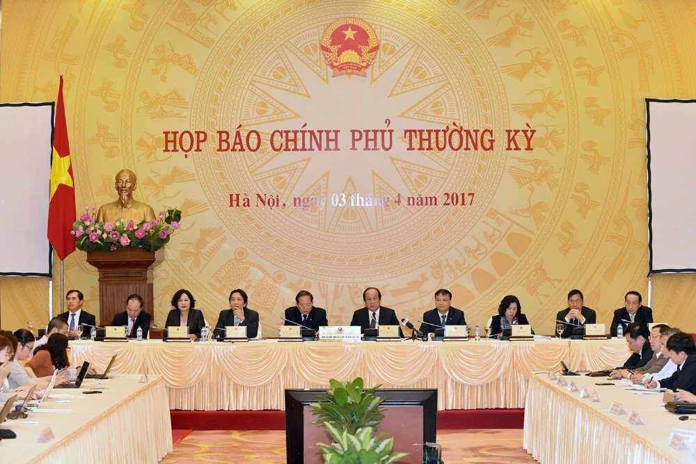 Toàn cảnh buổi họp báo thường kỳ Chính phủ tháng 3/2017.
