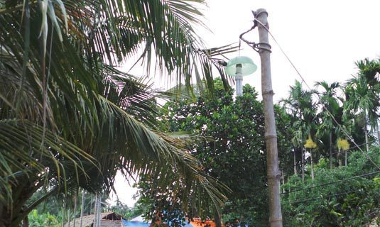 Những bóng đèn hộ dân mắc trước nhà thắp sáng đường quê.