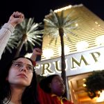 Demonstrators chant in protest against the election of Republican Trump as President of the United States in Las Vegas