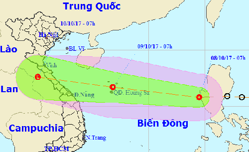 Hướng di chuyển của áp thấp nhiệt đới. Ảnh: Trung tâm DBKTTV Trung ương