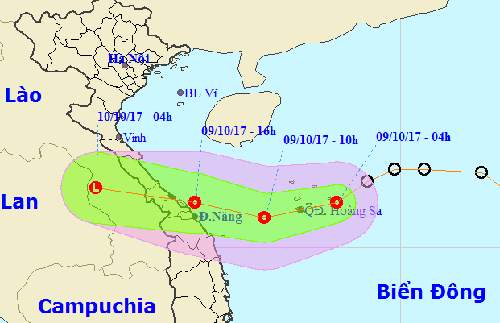 Hướng di chuyển của áp thấp nhiệt đới. Ảnh: Trung tâm DBKTTV Trung ương