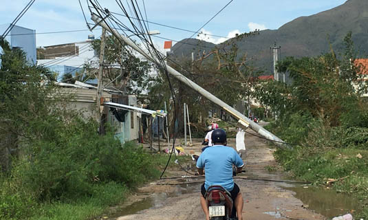 Lưới điện nông thôn tỉnh Khánh Hòa bị bão tàn phá.