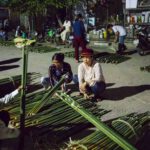 Những bó nứa từ vùng núi xa xôi của huyện An Lão được đưa về đây để bán cho người làm nghề chằm nón